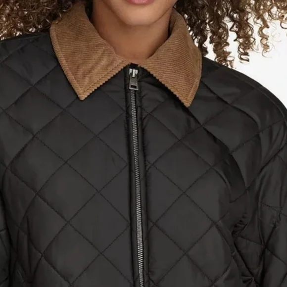 Levi's Black Quilted Bomber Jacket with Brown Corduroy Collar Size Small NWT - Picture 3 of 6